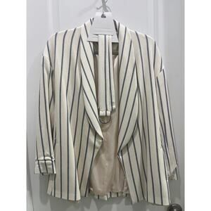 Zara Cream Pinstriped Belted Jacket Sz XS